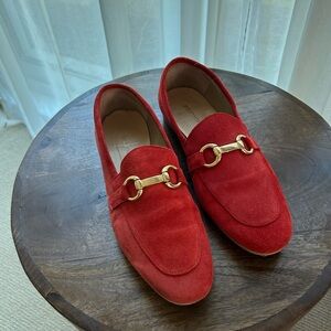 Simons Orange Red Suede Horsebit Loafers - Women